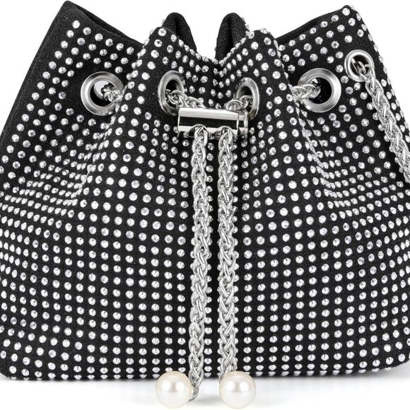 Women Glitter Pearl Crossbody Clutch Bag Mini Evening Prom Party Purse - Picture 1 of 6